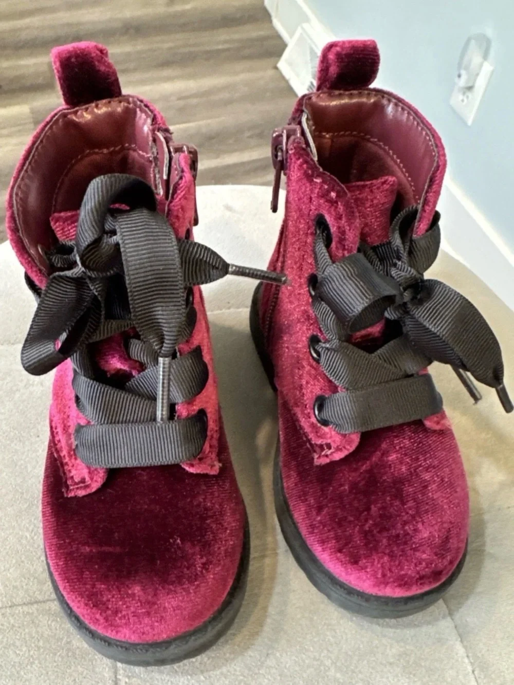 Cat and Jack Velvet Burgundy Lace-Up Ankle Boots Toddler Size 5
